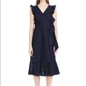 J Crew All Over Eyelet Wrap Midi Dress in Navy